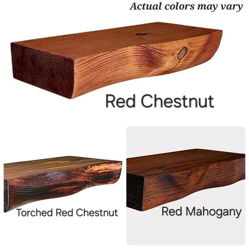 Live Edge Look Solid Wood Floating Shelf: Hand Carved Custom Colors and Sizes image 18
