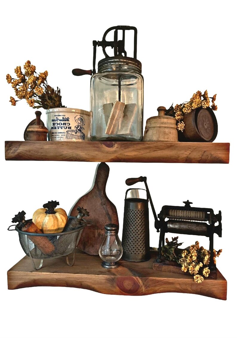 Rustic Curved Edge Solid Wood Floating Shelves: Set of Two 24" image 6