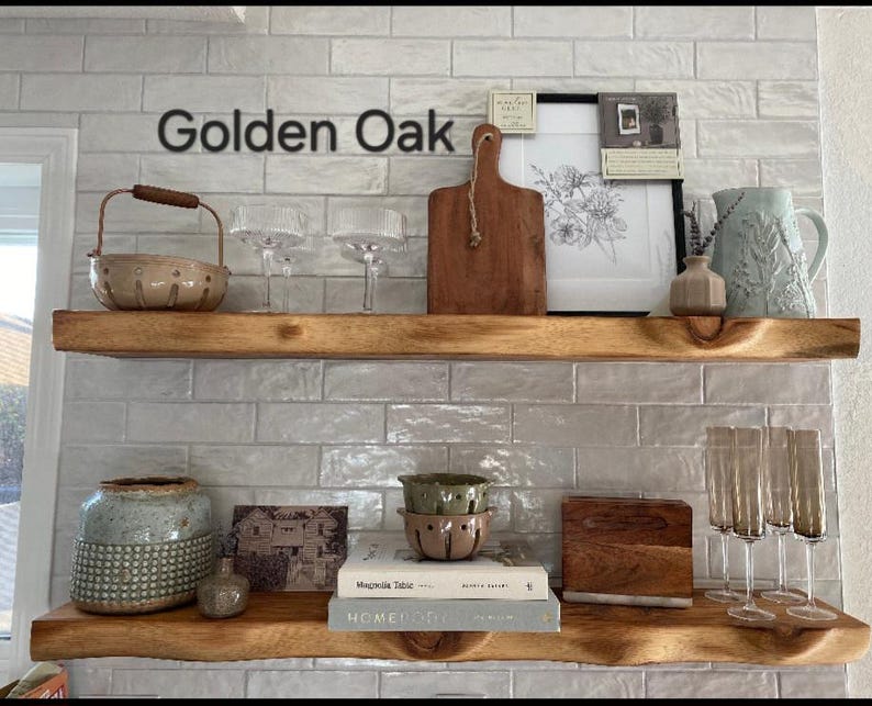 Live Edge Look Solid Wood Floating Shelf: Hand Carved Custom Colors and Sizes image 6
