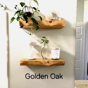 Rustic Curved Edge Solid Wood Floating Shelves: Set of Two 24" Golden Oak