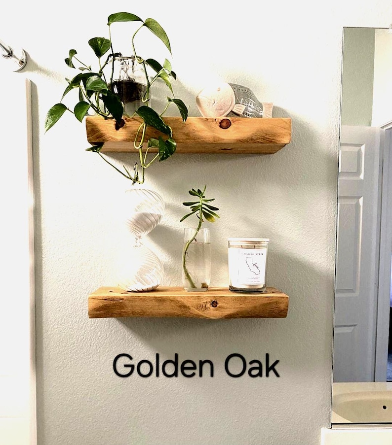 Rustic Curved Edge Solid Wood Floating Shelves: Set of Two 24" Golden Oak