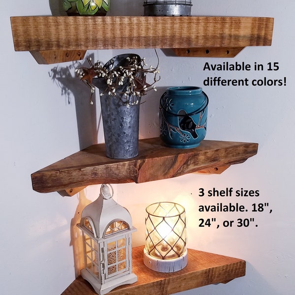 Rustic Re-Purposed Solid Wood Floating Corner Shelf with open back for electrical cords! (more colors and sizes available!)