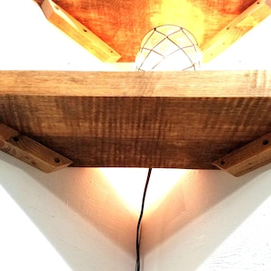 Live Edge Hand Carved Solid Wood Corner Shelf: Open Back Cord Access image 9