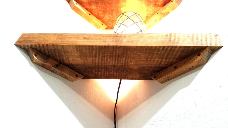 Live Edge Hand Carved Solid Wood Corner Shelf: Open Back Cord Access image 9