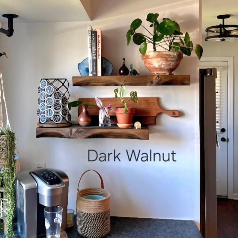 Rustic Curved Edge Solid Wood Floating Shelves: Set of Two 24" Dark Walnut