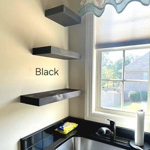 Rustic Square Edge Solid Wood Floating Shelf: Custom Colors and Sizes Black Stain