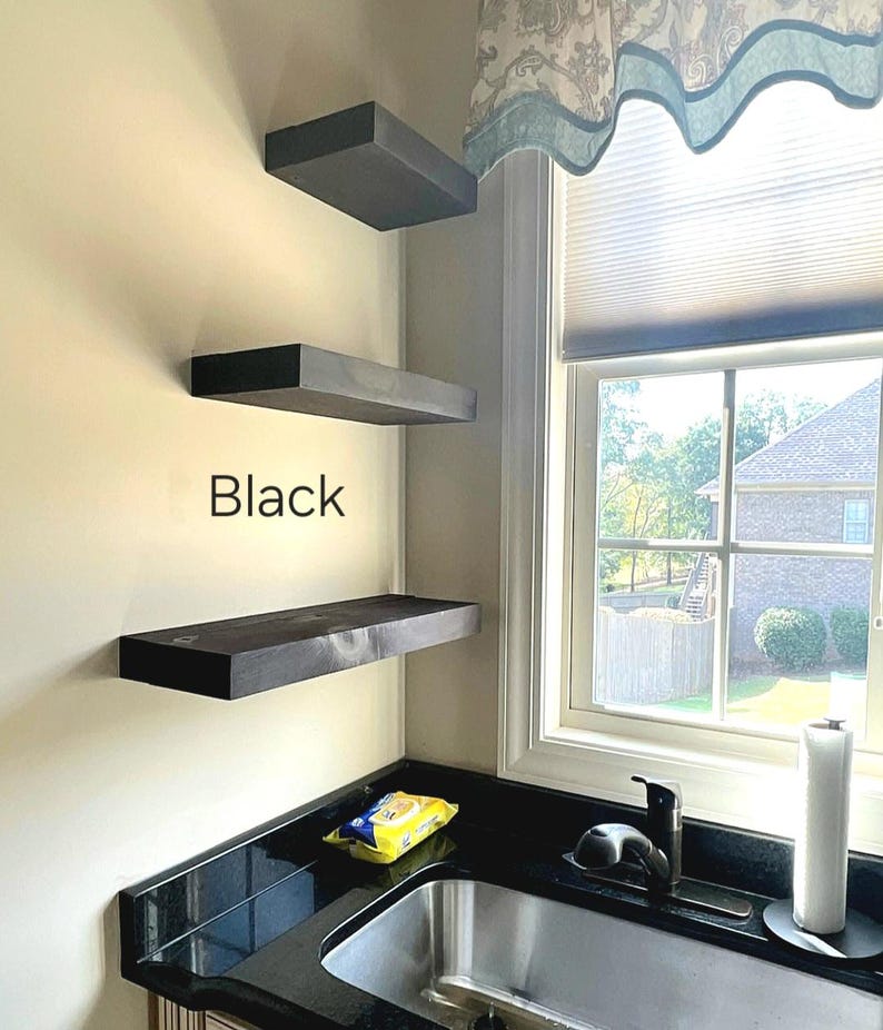 Rustic Square Edge Solid Wood Floating Shelf: Custom Colors and Sizes Black Stain