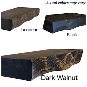 Live Edge Look Solid Wood Floating Shelf: Hand Carved Custom Colors and Sizes Black Stain