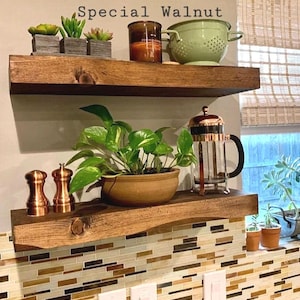 Rustic Curved Edge Solid Wood Floating Shelves: Set of Two 24"