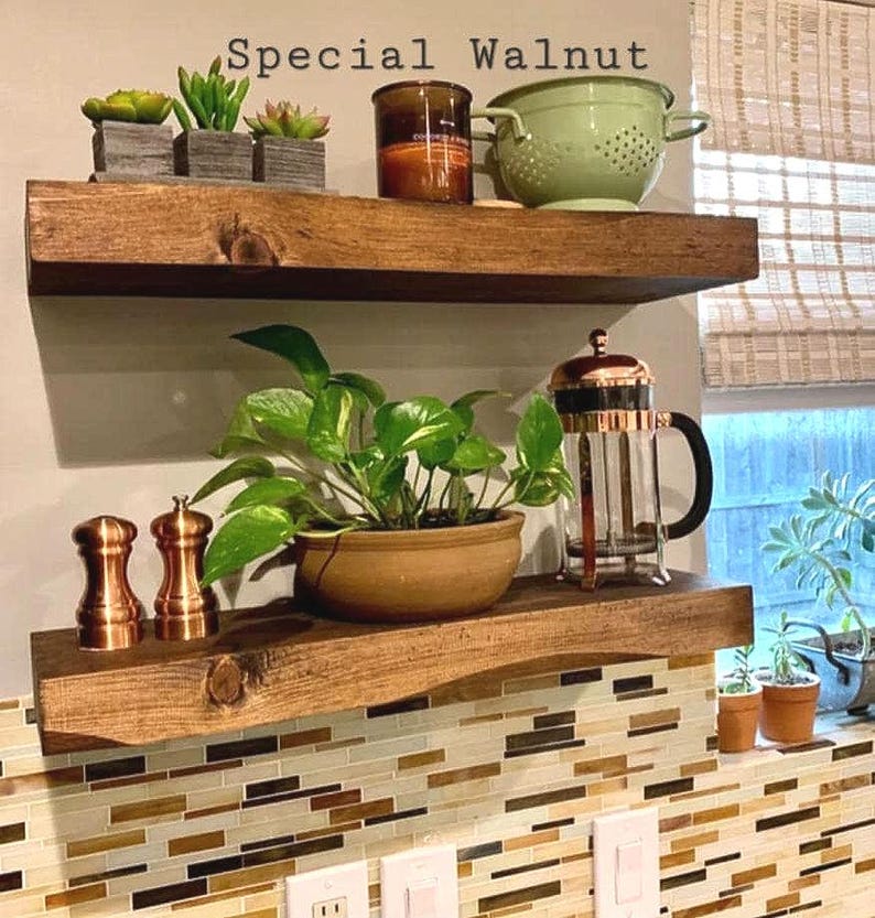 Rustic Curved Edge Solid Wood Floating Shelves: Set of Two 24" Special Walnut