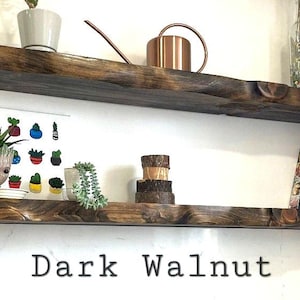 Live Edge Look Solid Wood Floating Shelf: Hand Carved Custom Colors and Sizes Dark Walnut