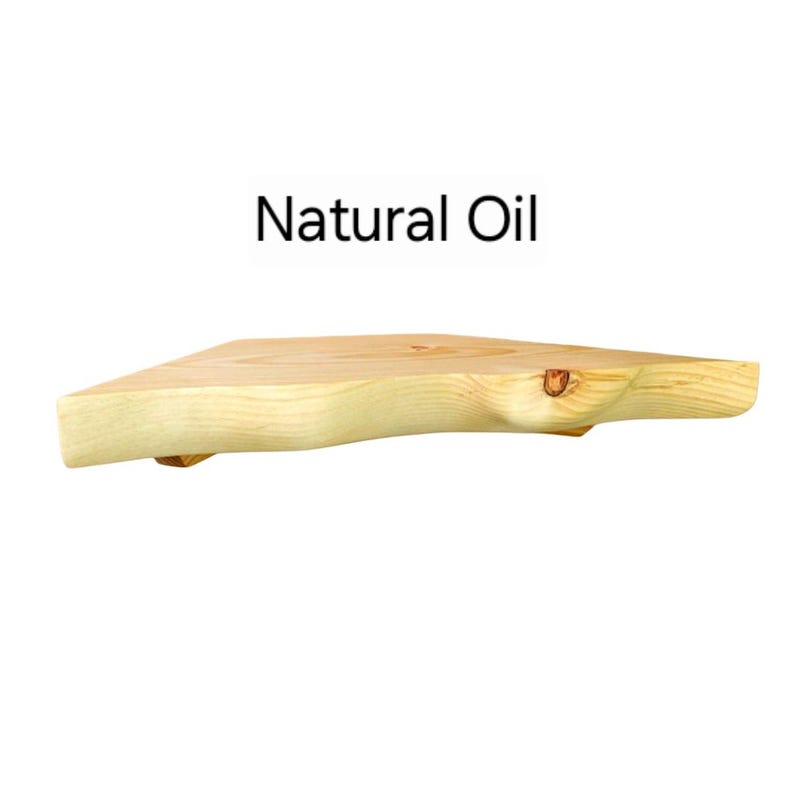 Live Edge Hand Carved Solid Wood Corner Shelf: Open Back Cord Access Natural Wood Oil