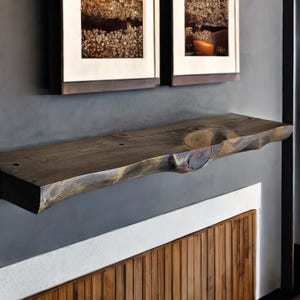 Live Edge Look Solid Wood Floating Shelf: Hand Carved Custom Colors and Sizes Jacobean