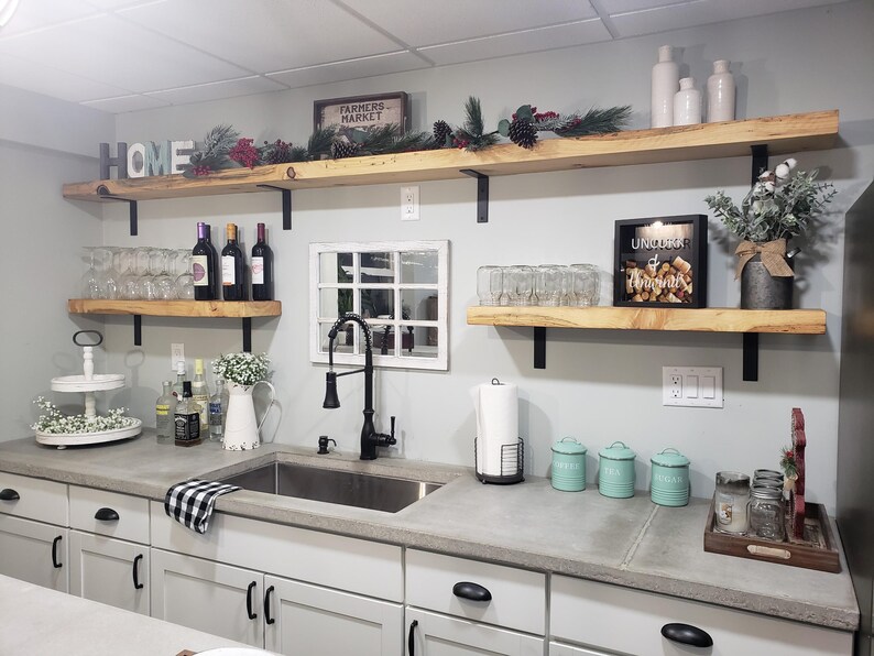 Farmhouse Solid Wood Shelves with Iron Brackets 48inch (Set of Two) - Thumbnail 4