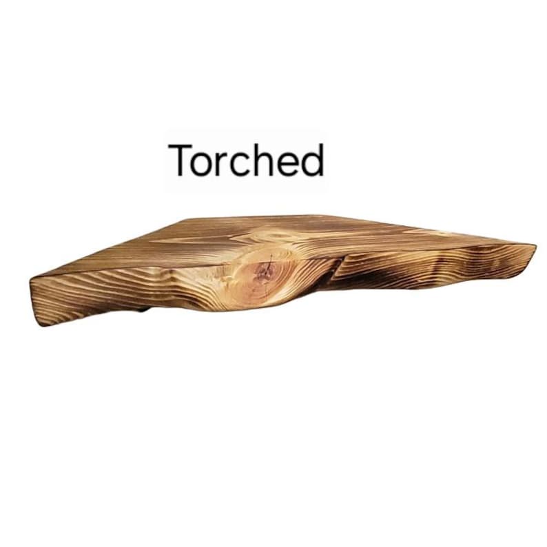 Live Edge Hand Carved Solid Wood Corner Shelf: Open Back Cord Access image 13
