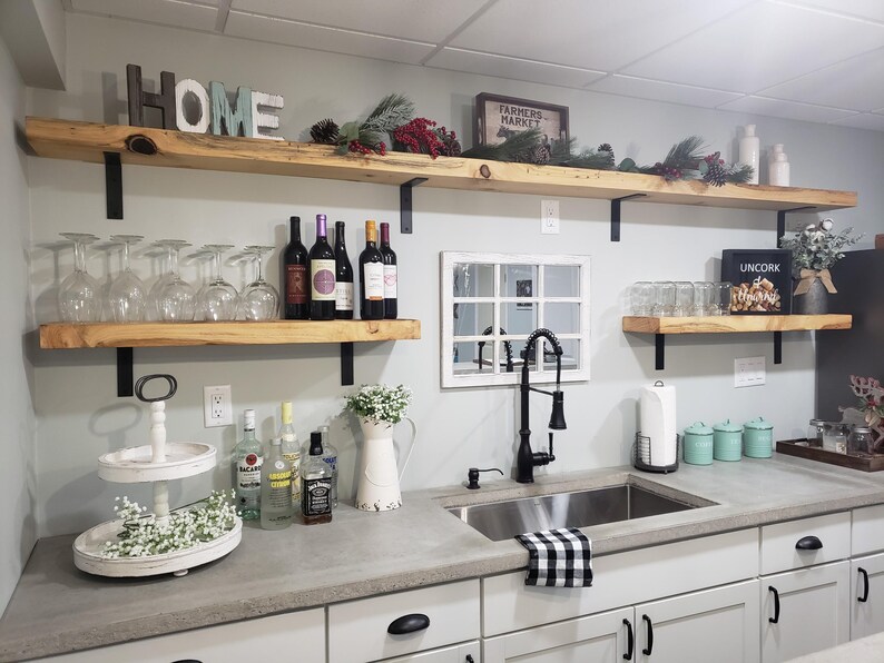 Farmhouse Solid Wood Shelves with Iron Brackets 48inch (Set of Two) - Thumbnail 2