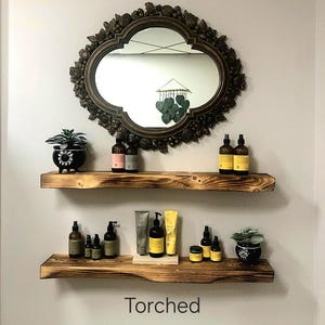 Rustic Curved Edge Solid Wood Floating Shelves: Set of Two 24" Torched