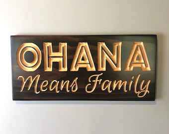 Ohana Means Family Carved Wood Sign – Rustic Home Decor