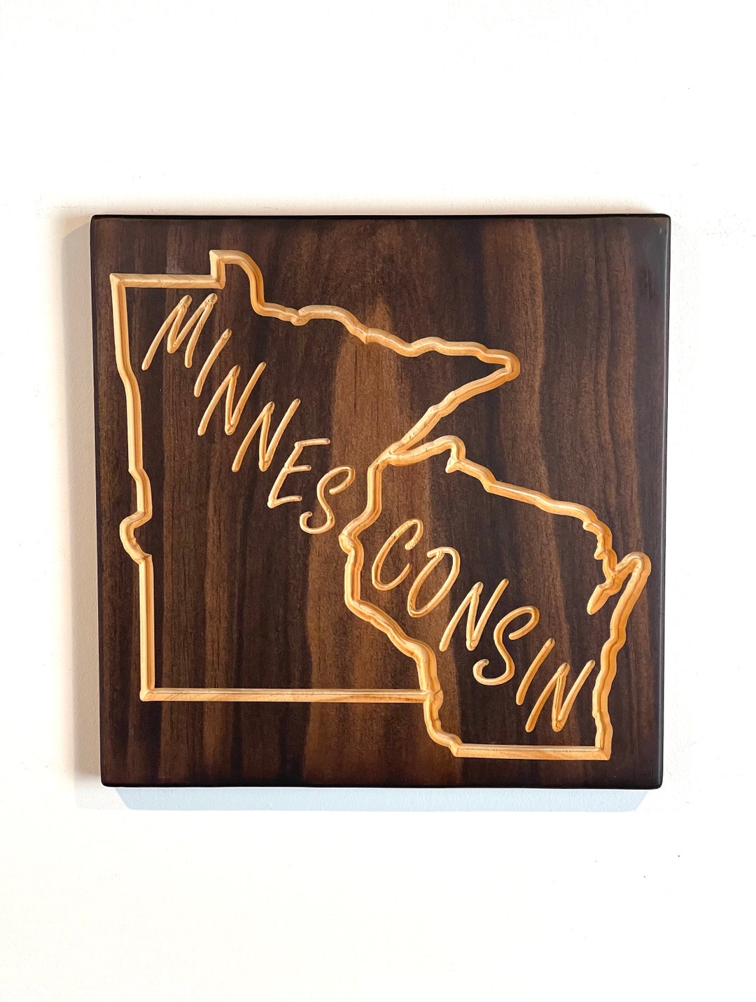 Carved Wooden Sign Minnesconsin State Sign -MN WI Sign