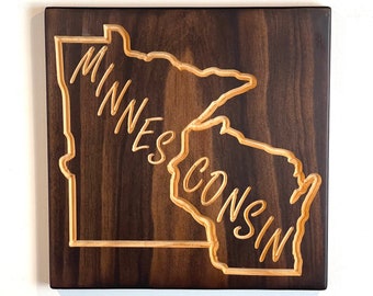 Carved Wooden Sign - Minnesconsin -  State Sign -MN WI Sign - Engraved Sign - Wooden Plaque - Rustic Wood Sign - Home Signs- Wedding Gift