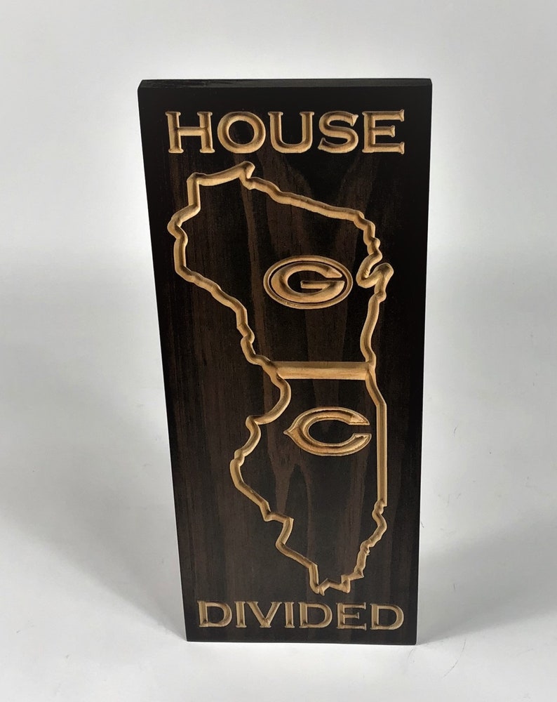House Divided - Packer vs Bear Sign - Carved Wooden Sign - Sport Sign - Engraved Sign - Football - Wooden Plaque - Rustic Custom Wood Sign