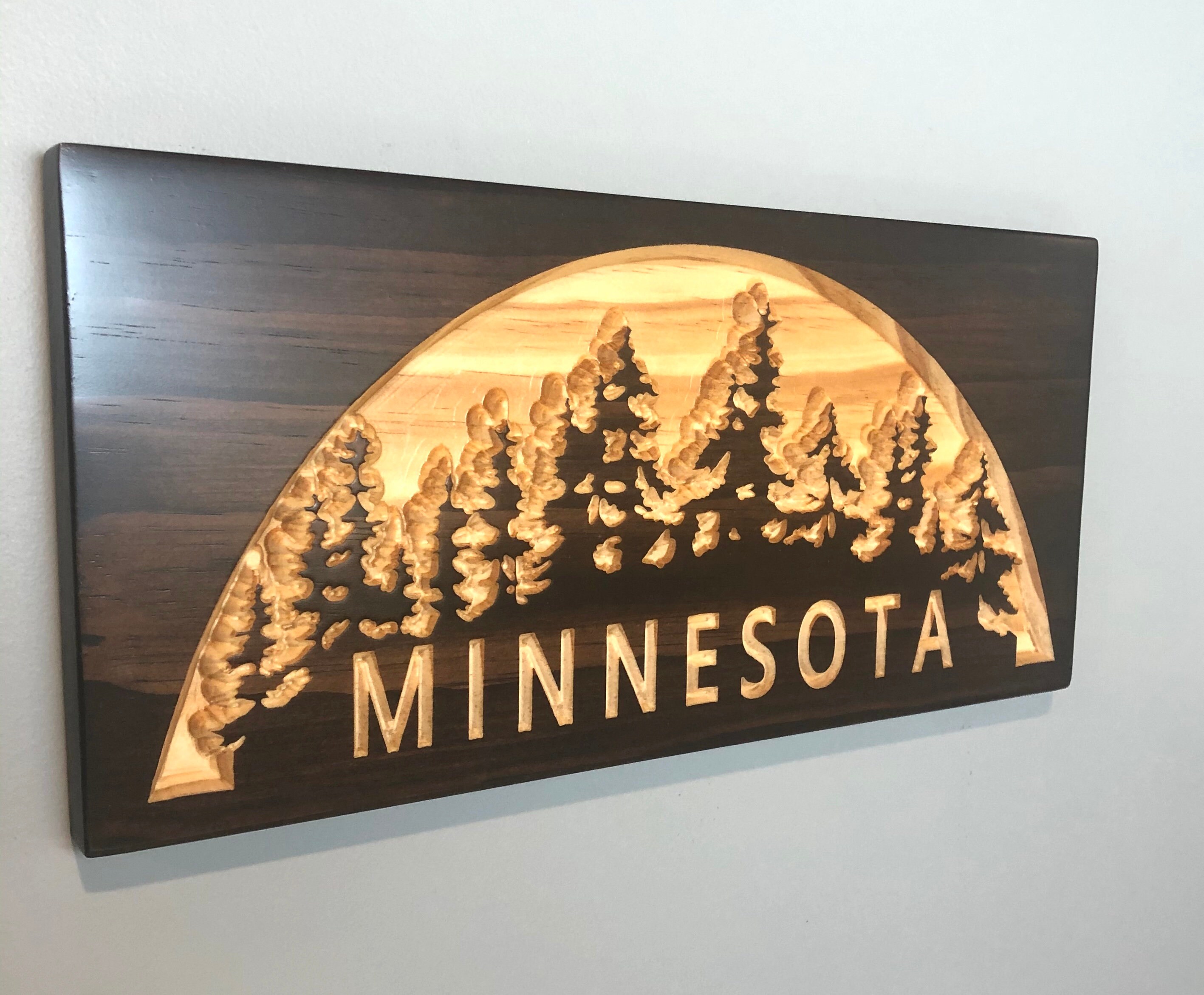 Minnesota Sign Carved Wooden Signs MN Treeline Sign Etsy