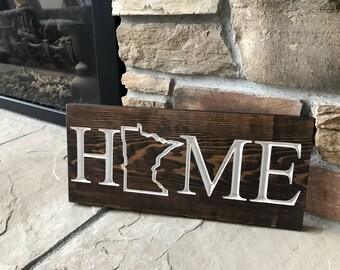 Minnesota Home-MN Carved Wooden Signs - MN State Sign - Wood Decor Signs - House Signs - MN Home - State Sign - Carved Wood Sign