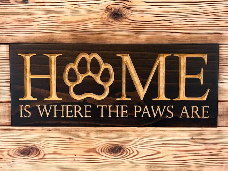 Paws Lettering 3d Sign Engraved Dog Paw Wooden Sign –