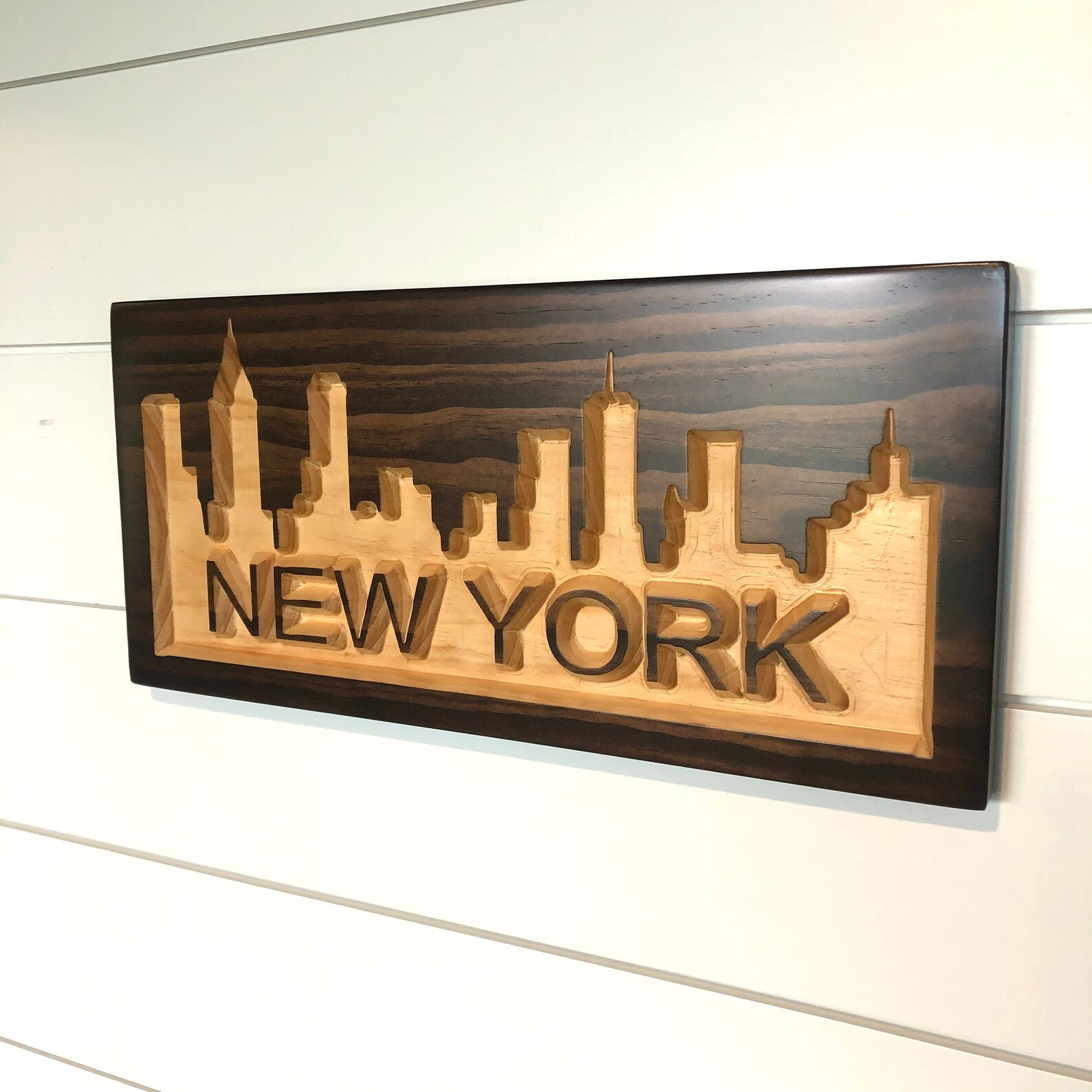 New York City Skyline Carved Wooden Sign NYC Skyline NYC Etsy