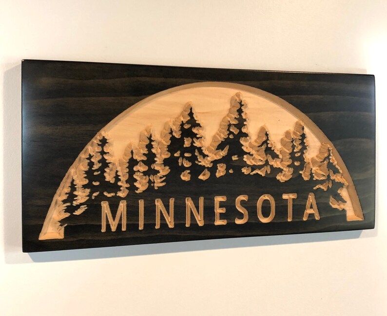 Minnesota Sign Carved Wooden Signs MN Treeline Sign Wood Etsy