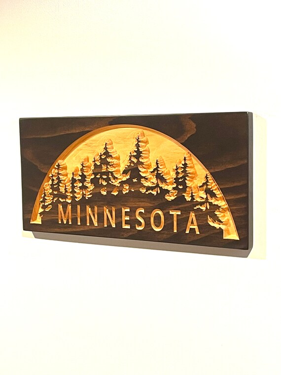 Minnesota Sign Carved Wooden Signs MN Treeline Sign Wood Etsy