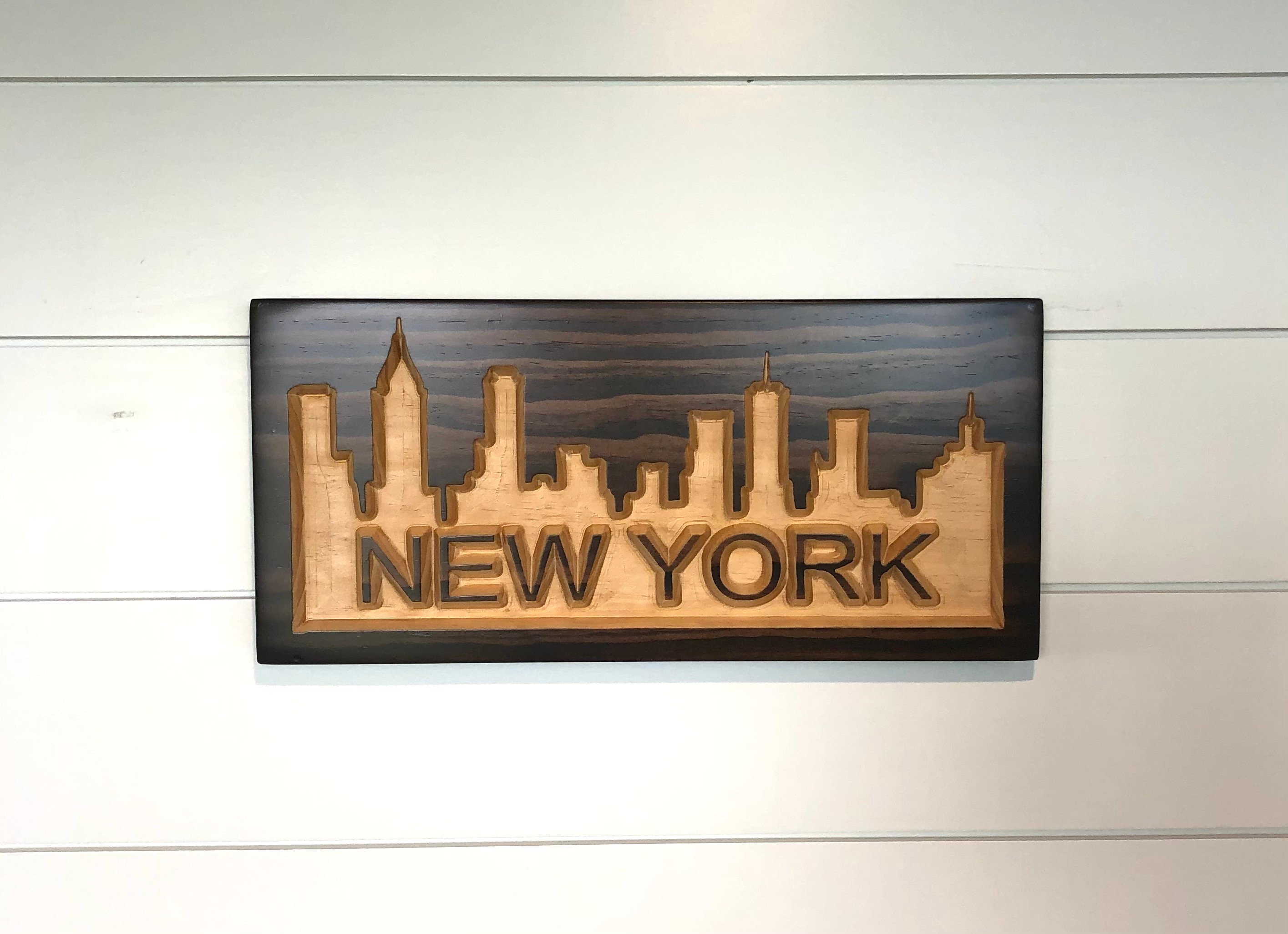 New York City Skyline Carved Wooden Sign NYC Skyline NYC Etsy