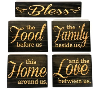 Bless the Food before us - Carved Wooden Sign - Wood Sign With Saying - Wall Collage - Rustic Wood Sign - Five Piece Collage - Engraved Sign