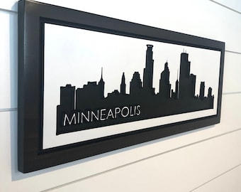 Carved Wood Minneapolis Skyline Sign – Twin Cities Art