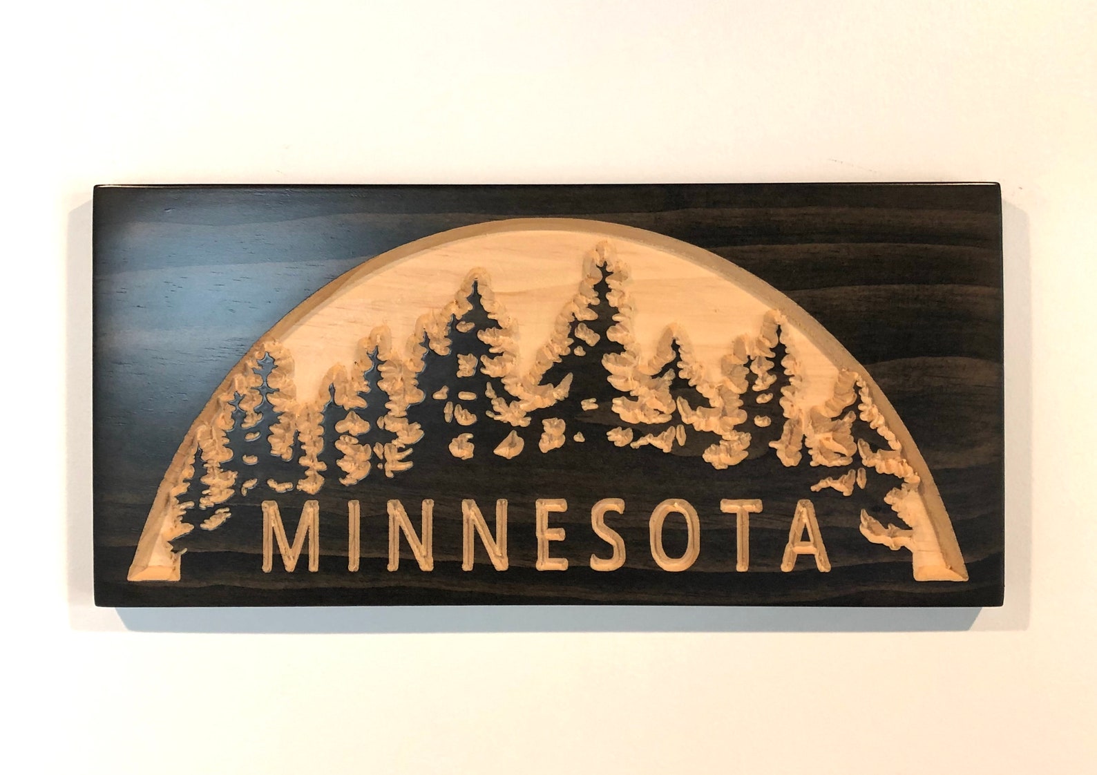 Minnesota Sign Carved Wooden Signs MN Treeline Sign Wood Etsy