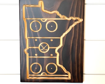 MN Hockey Sign- State of Hockey - Minnesota Hockey - Carved Wood Sign-   Hockey State - Engraved Wood Plaque - Unique Hockey Rink - Rustic