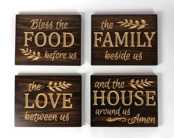 Carved Wood Family Prayer Sign – Rustic Kitchen Wall Collage