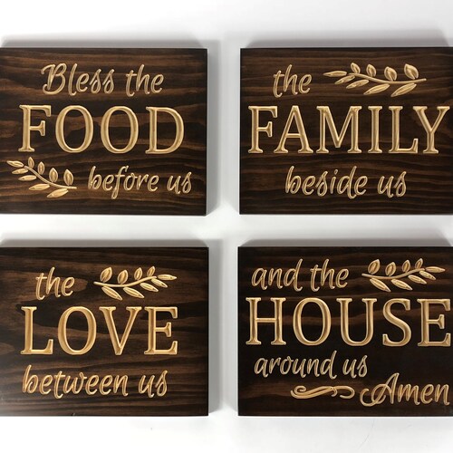 Rutiyoka Quadro 'Bless The Food' 42x15" - Legno, Decorazione Parete Cucina/Sala, Fattoria