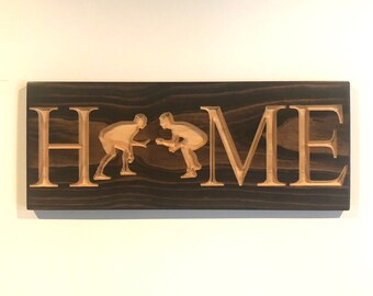 Wrestling Home-Home Carved Wooden Signs-Wrestling Sign-Wood Decor Signs-House Signs-Carved Wood Plaque-Wrestle Home Sign-Sport Sign