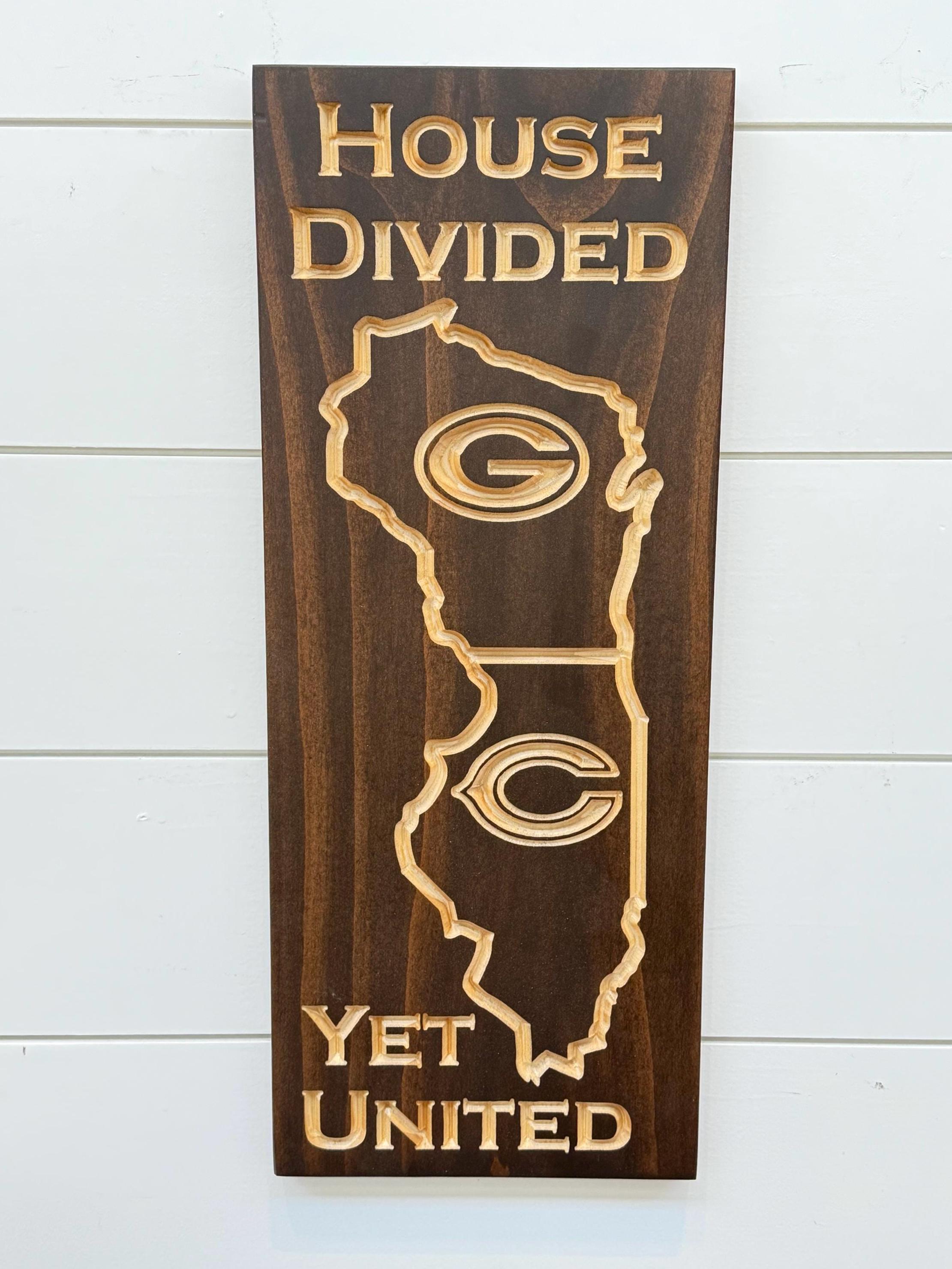 House Divided - Packer vs Bear Sign - Carved Wooden Sign - Sport Sign - Engraved Sign - Football - Wooden Plaque - Rustic Custom Wood Sign