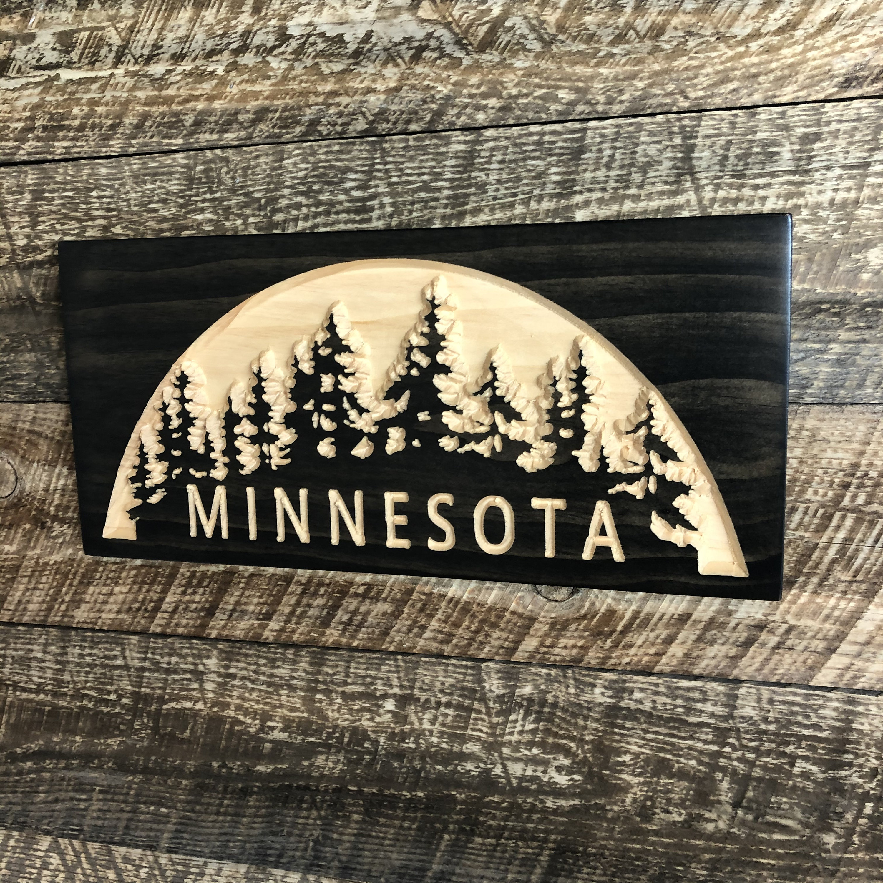 Minnesota Sign Carved Wooden Signs MN Treeline Sign Wood Etsy