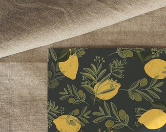 Placemat - Lemons & Olives Illustration on Dark Background. DIN A 3.