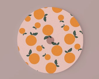 Set of 20 - Coaster - Summer drink coaster with hole for drinking straw, illustrated oranges by Chilli & Jens. In orange and pink.