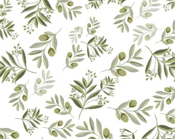 3 x wrapping paper, illustrated olives. DIN A 2 sheet in green on natural white.