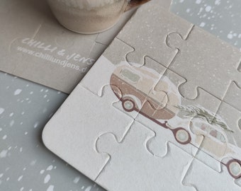 Set of 10 - Cute winter drink coasters or mini puzzle with an illustration by Chilli and Jens