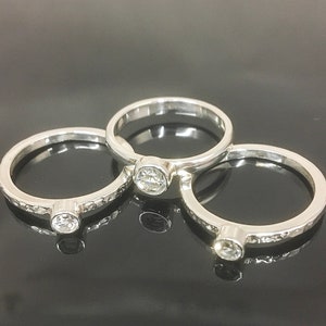 Hand Made Silver Stack Rings Set with three White Topaz image 3