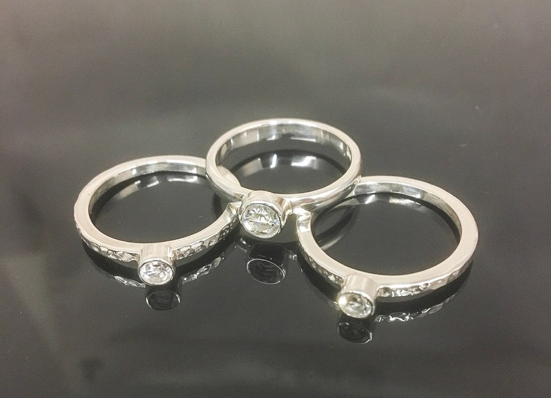 Hand Made Silver Stack Rings Set with three White Topaz image 3