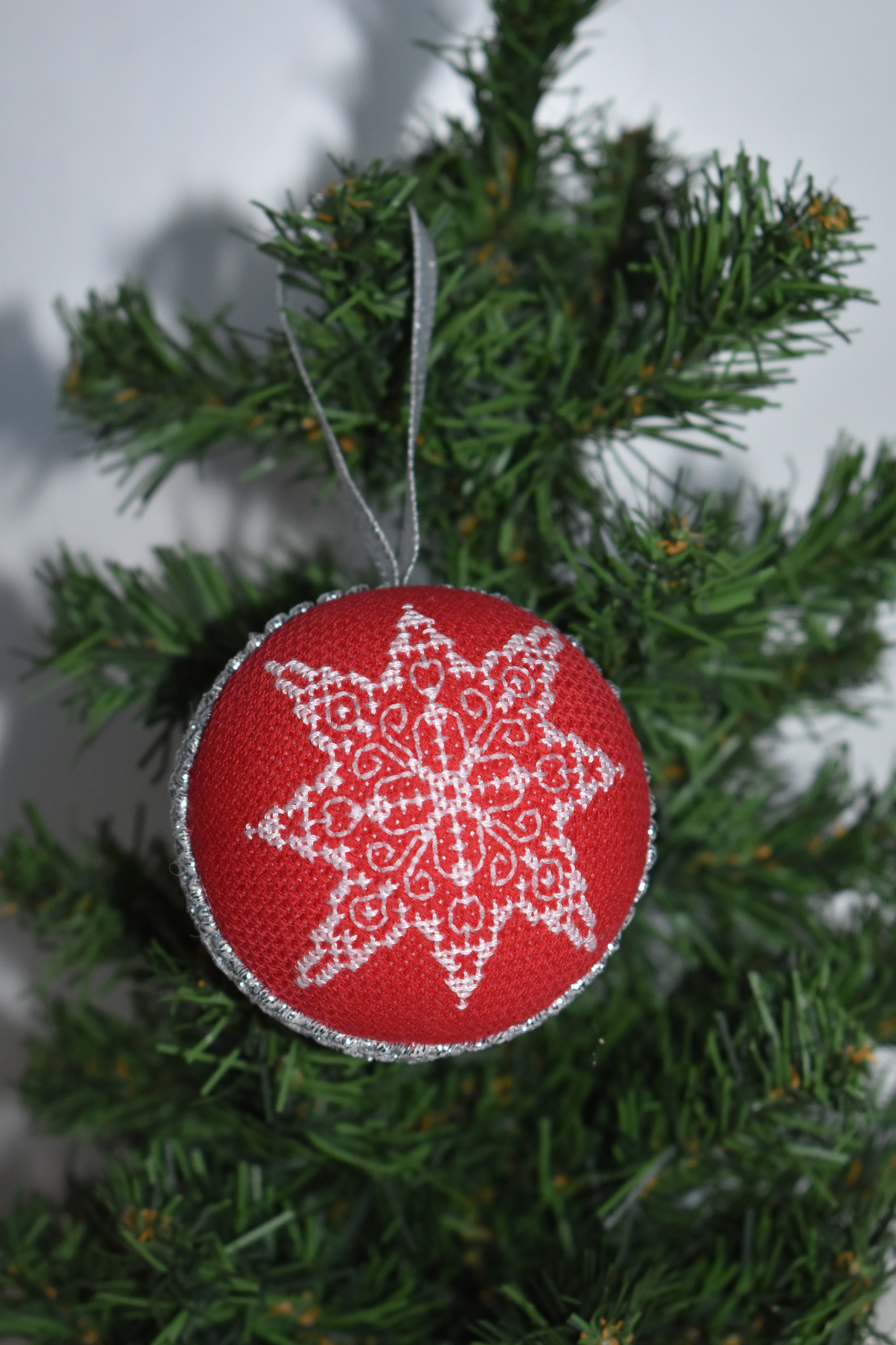 Broderie de Point Croix, Ornement Flocon Neige Noël, Boules Suspendues d'arbre Noël Broderie, Décora