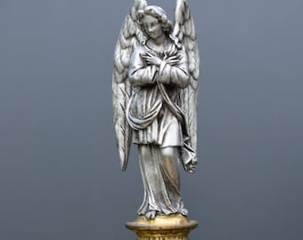 Antique Bronze Holy Water Font: Angel Sculpture, 19th Century