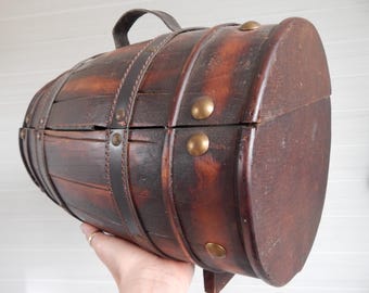 Vintage original wooden a barrel-shaped box